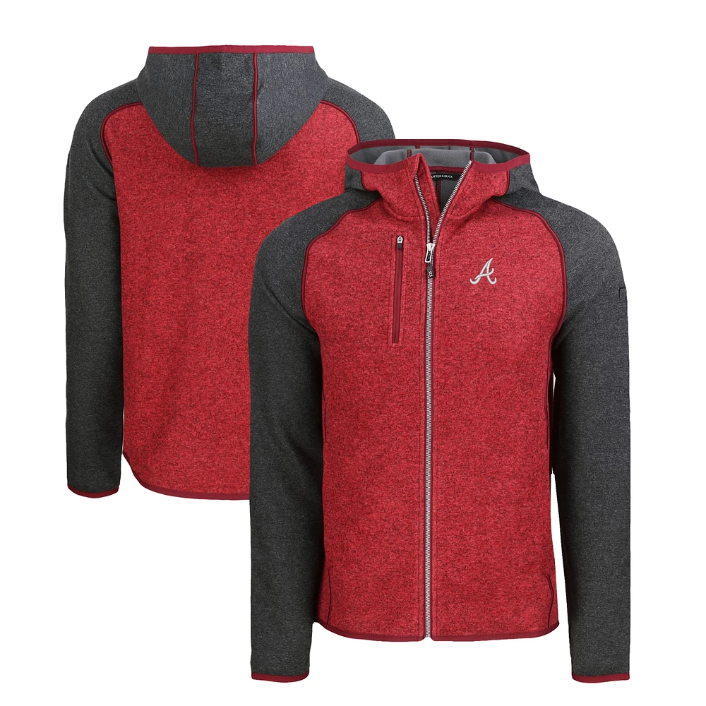Men's Cutter & Buck Heather Charcoal/ Atlanta Braves Mainsail Full-Zip Hooded Jacket