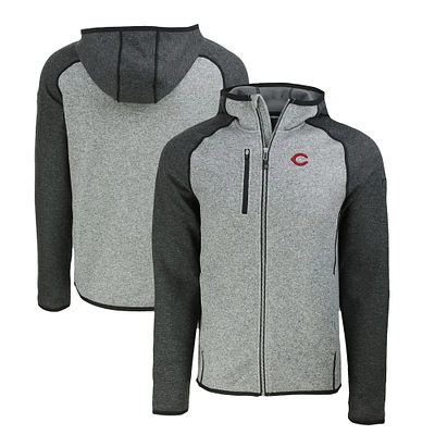 Men's Cutter & Buck Heather Charcoal/Heather Gray Cincinnati Reds Mainsail Full-Zip Hooded Jacket