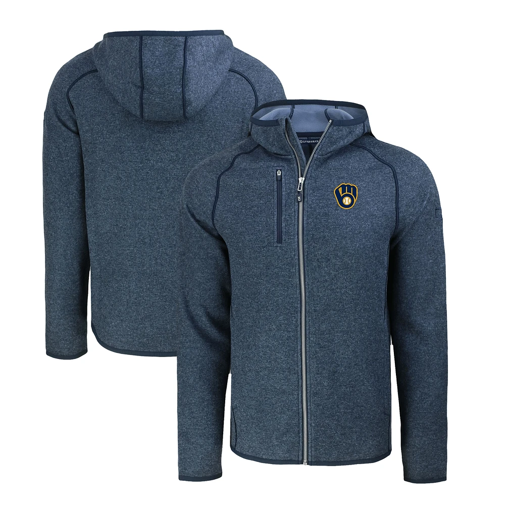 Men's Cutter & Buck Heather Navy Milwaukee Brewers Mainsail Full-Zip Hooded Jacket