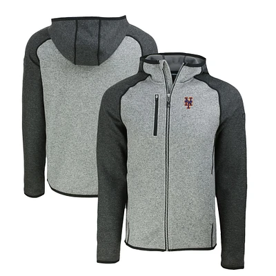 Men's Cutter & Buck Heather Charcoal/Heather Gray New York Mets Mainsail Full-Zip Hooded Jacket