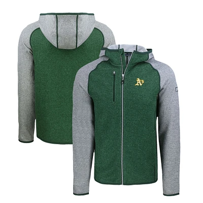 Men's Cutter & Buck Heather Gray/Green Athletics Mainsail Full-Zip Hooded Jacket