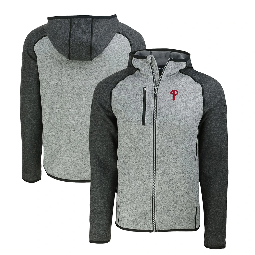 Men's Cutter & Buck Heather Charcoal/Heather Gray Philadelphia Phillies Mainsail Full-Zip Hooded Jacket