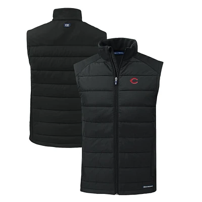 Men's Cutter & Buck Black Cincinnati Reds Evoke Hybrid Eco Softshell Recycled Full-Zip Vest