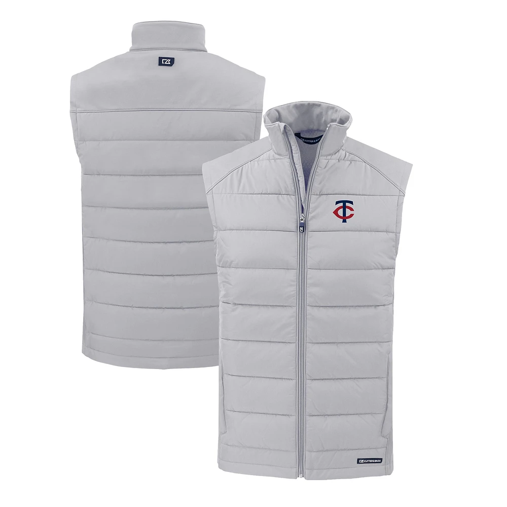 Men's Cutter & Buck Gray Minnesota Twins Evoke Hybrid Eco Softshell Recycled Full-Zip Vest
