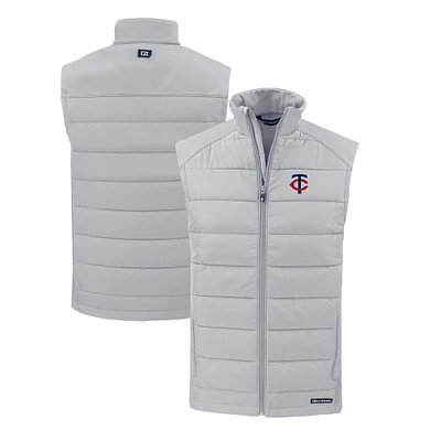 Men's Cutter & Buck Gray Minnesota Twins Evoke Hybrid Eco Softshell Recycled Full-Zip Vest