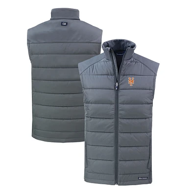 Men's Cutter & Buck Gray New York Mets Evoke Hybrid Eco Softshell Recycled Full-Zip Vest