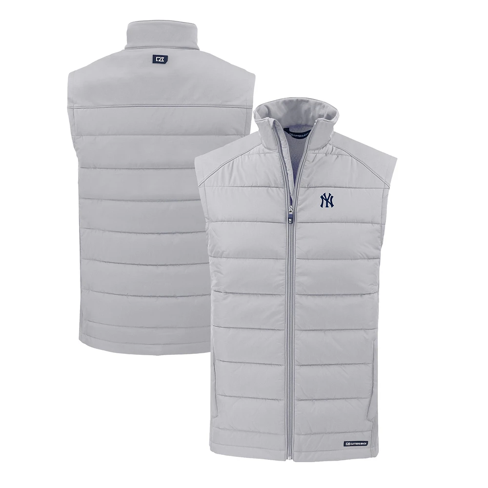 Men's Cutter & Buck Gray New York Yankees Evoke Hybrid Eco Softshell Recycled Full-Zip Vest