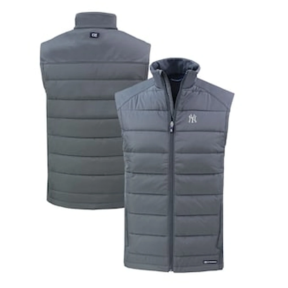 Men's Cutter & Buck Gray New York Yankees Evoke Hybrid Eco Softshell Recycled Full-Zip Vest