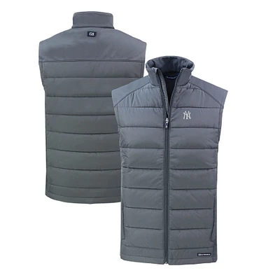 Men's Cutter & Buck Gray New York Yankees Evoke Hybrid Eco Softshell Recycled Full-Zip Vest
