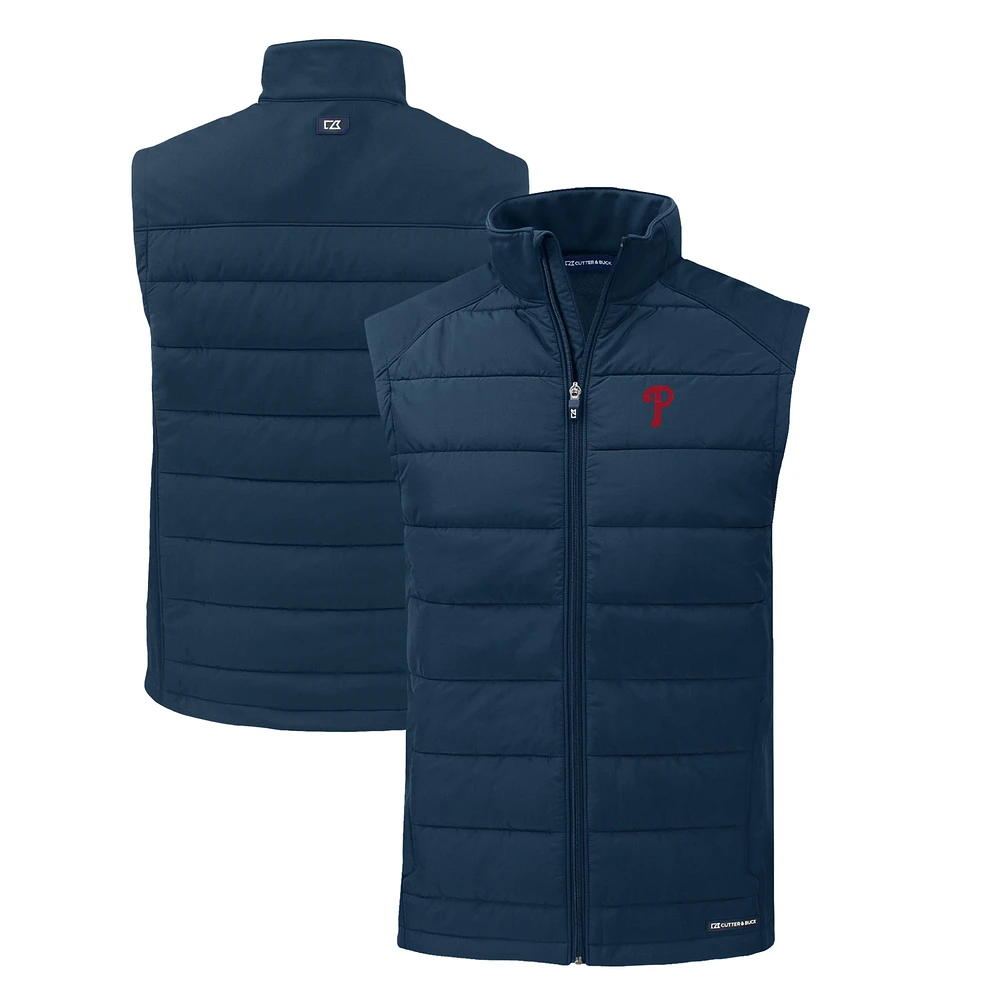 Men's Cutter & Buck Navy Philadelphia Phillies Evoke Hybrid Eco Softshell Recycled Full-Zip Vest