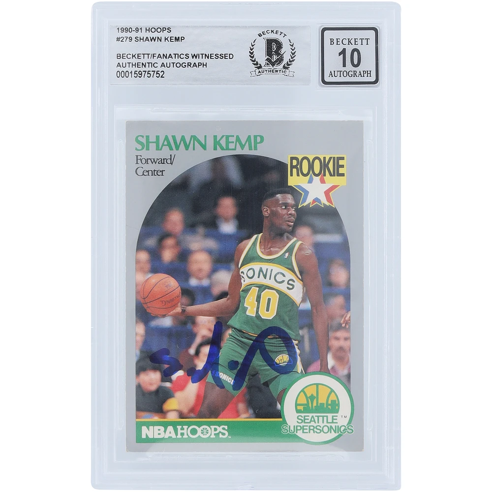 Shawn Kemp Seattle SuperSonics Autographed 1990-91 Hoops Series 1 #279 Beckett Fanatics Witnessed Authenticated 10 Rookie Card