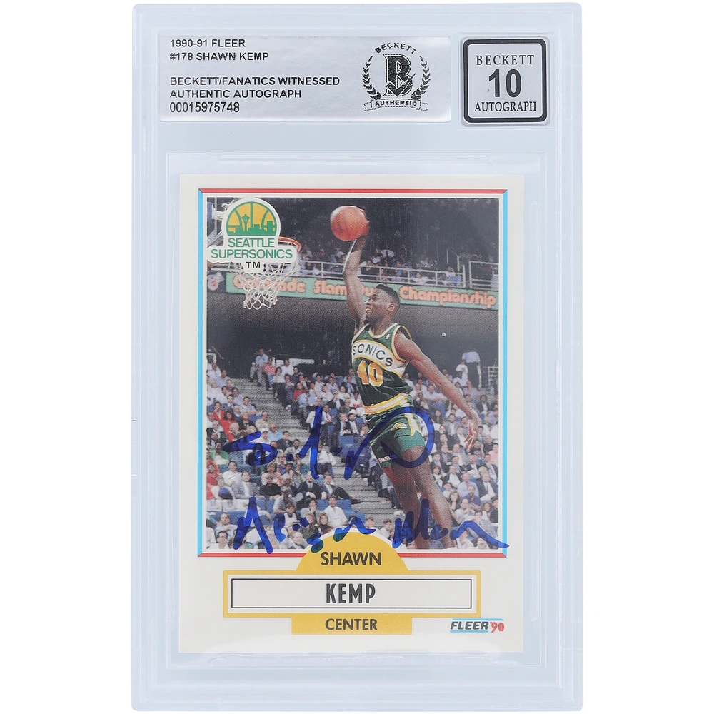 Shawn Kemp Seattle SuperSonics Autographed 1990-91 Fleer Series 1 #178 Beckett Fanatics Witnessed Authenticated 10 Rookie Card with "Reign Man" Inscription