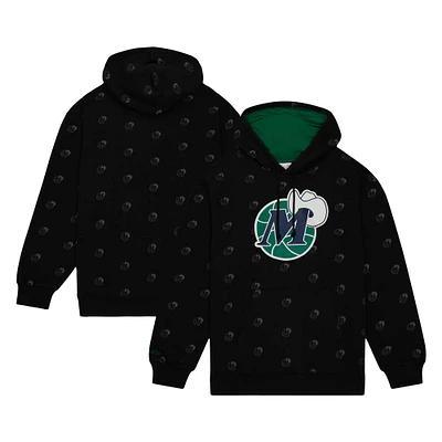Men's Mitchell & Ness Black Dallas Mavericks Hardwood Classics Allover Print Pullover Hoodie