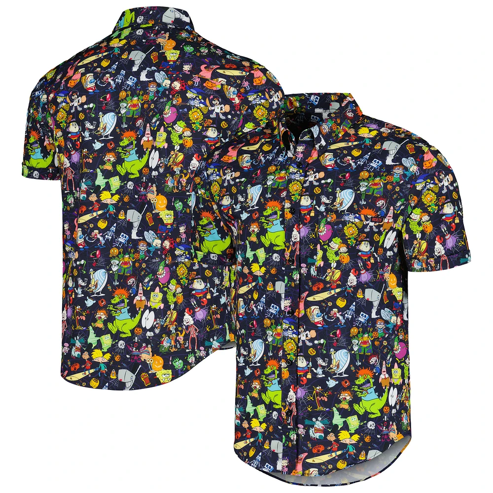 Unisex RSVLTS Black Nickelodeon Spooky Mashup Button-Down Shirt