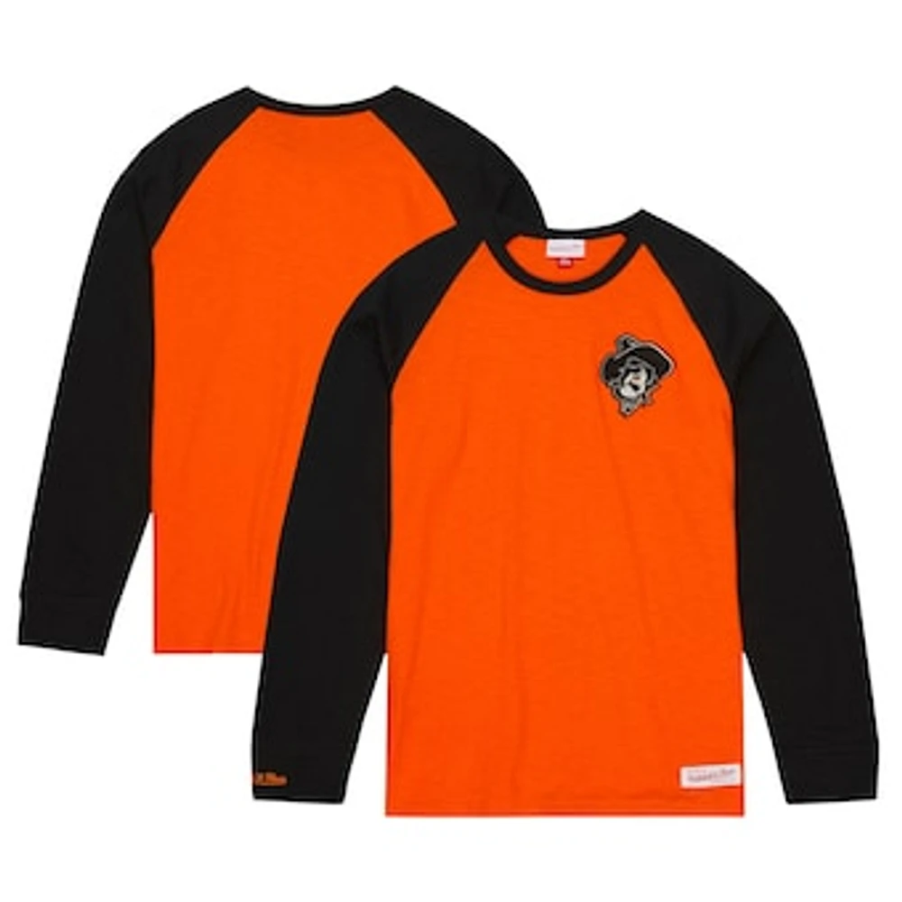 Men's Mitchell & Ness Orange Oklahoma State Cowboys Legendary Slub Raglan Long Sleeve T-Shirt
