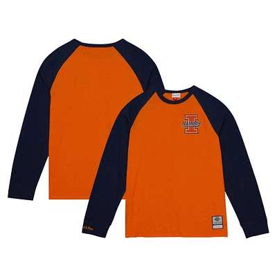 Men's Mitchell & Ness Orange Illinois Fighting Illini Legendary Slub Raglan Long Sleeve T-Shirt