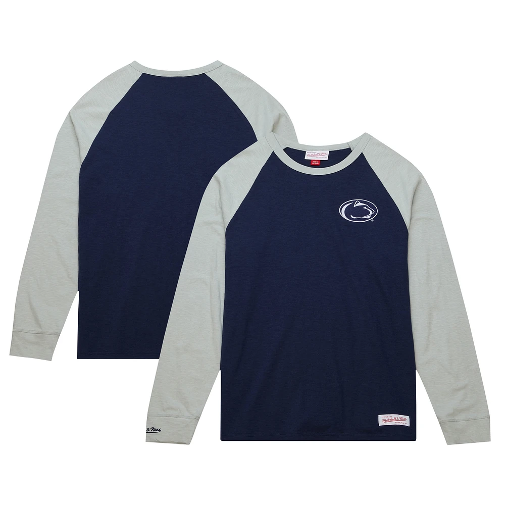 Men's Mitchell & Ness Navy Penn State Nittany Lions Legendary Slub Raglan Long Sleeve T-Shirt