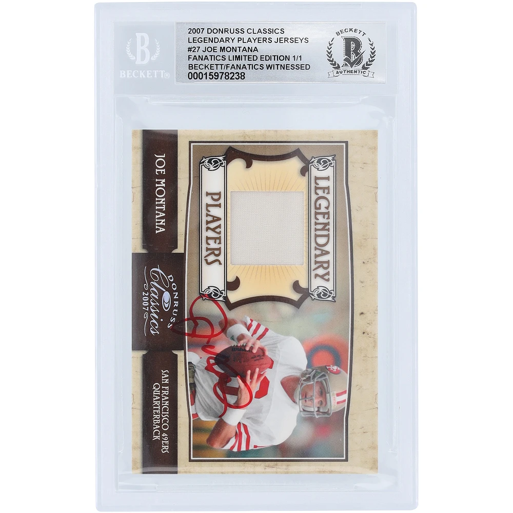 Joe Montana San Francisco 49ers Autographed 2007 Donruss Classics Relic-Red Ink #LP-27 #1/1 Beckett Fanatics Witnessed Authenticated 10 Card