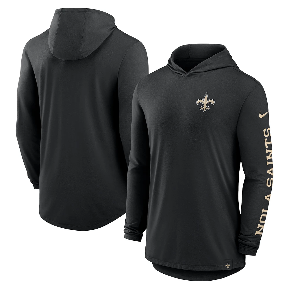 Men's Nike Black New Orleans Saints Blitz Tri-Blend Performance Long Sleeve Hoodie T-Shirt