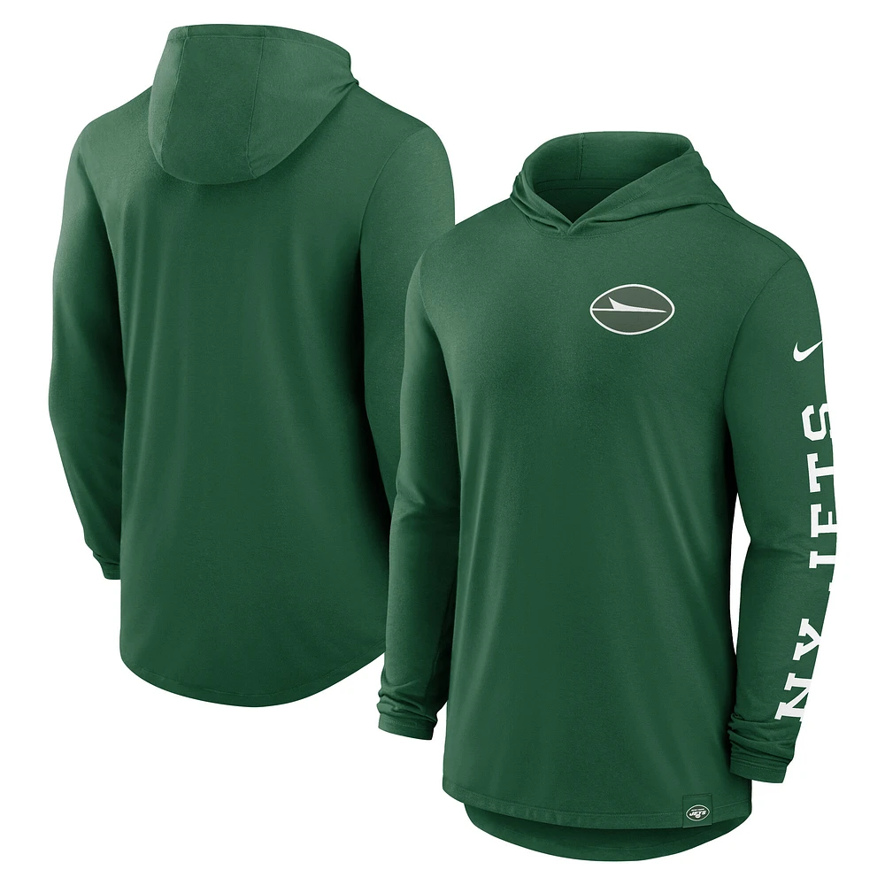 Men's Nike Green New York Jets Blitz Tri-Blend Performance Long Sleeve Hoodie T-Shirt