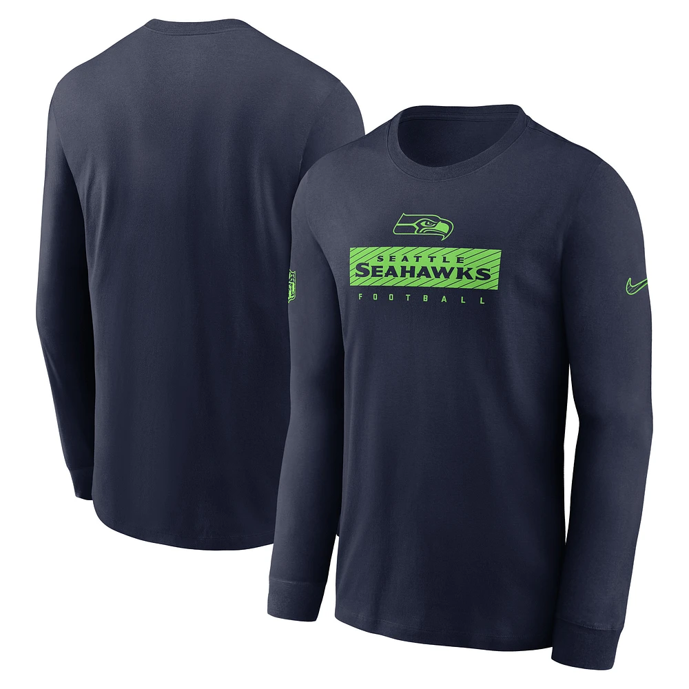 Men's Nike College Navy Seattle Seahawks Sideline Dri-FIT Long Sleeve T-Shirt