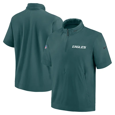 Men's Nike Midnight Green Philadelphia Eagles 2024 Sideline Coach Short Sleeve Half-Zip Hoodie Jacket