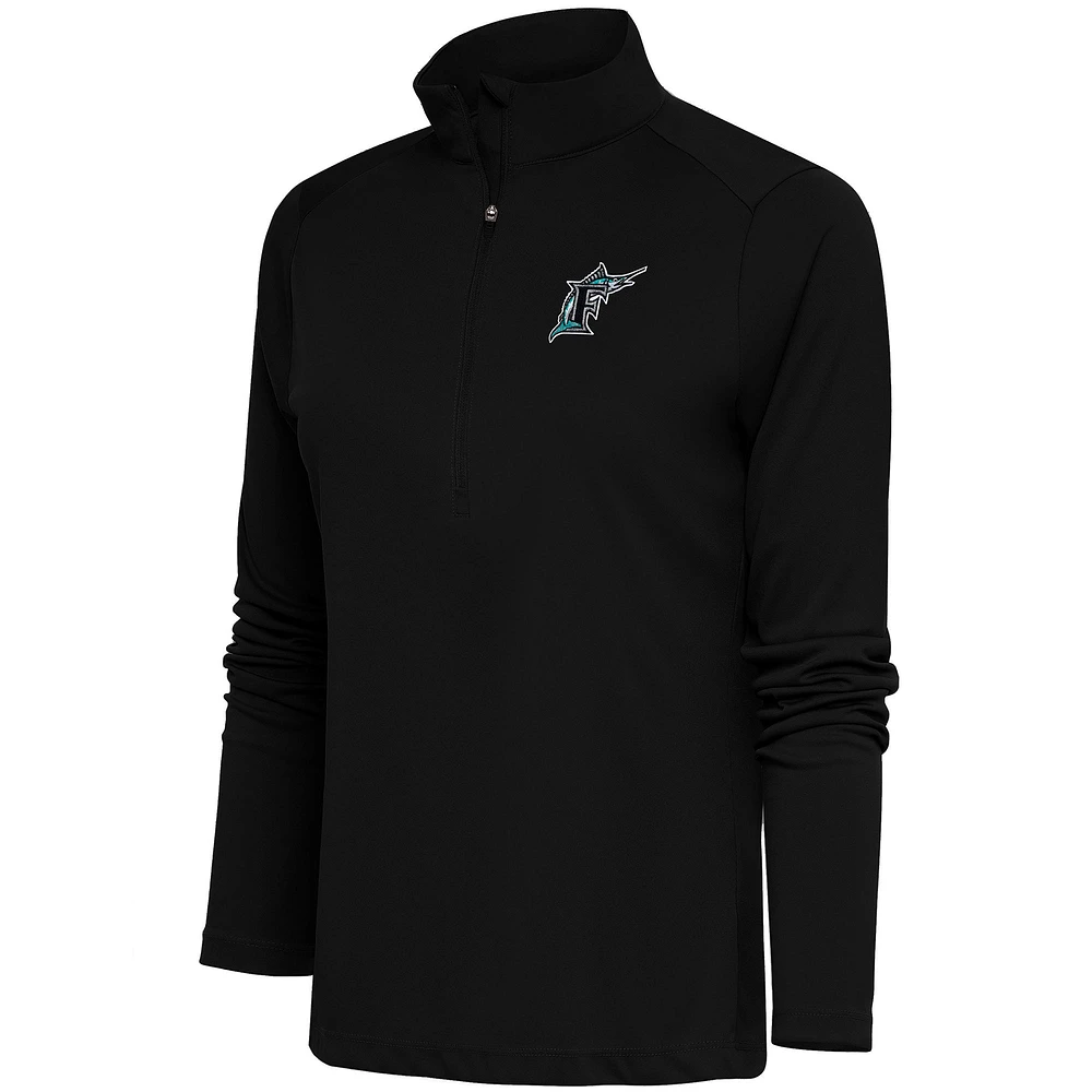 Women's Antigua Black Florida Marlins Cooperstown Tribute Half-Zip Pullover Top
