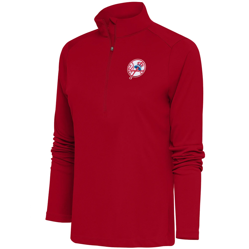 Women's Antigua Red New York Yankees Cooperstown Tribute Half-Zip Pullover Top