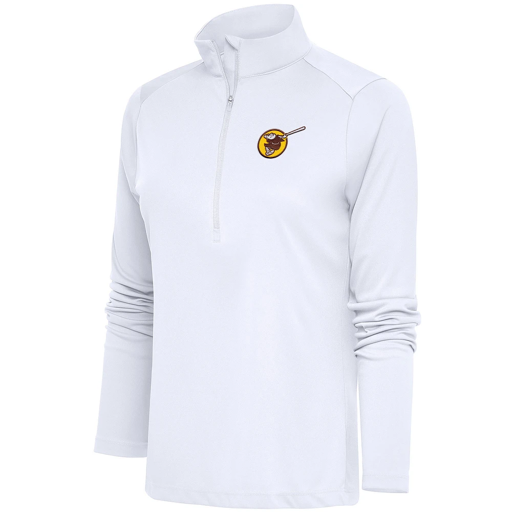 Women's Antigua White San Diego Padres Cooperstown Tribute Half-Zip Pullover Top