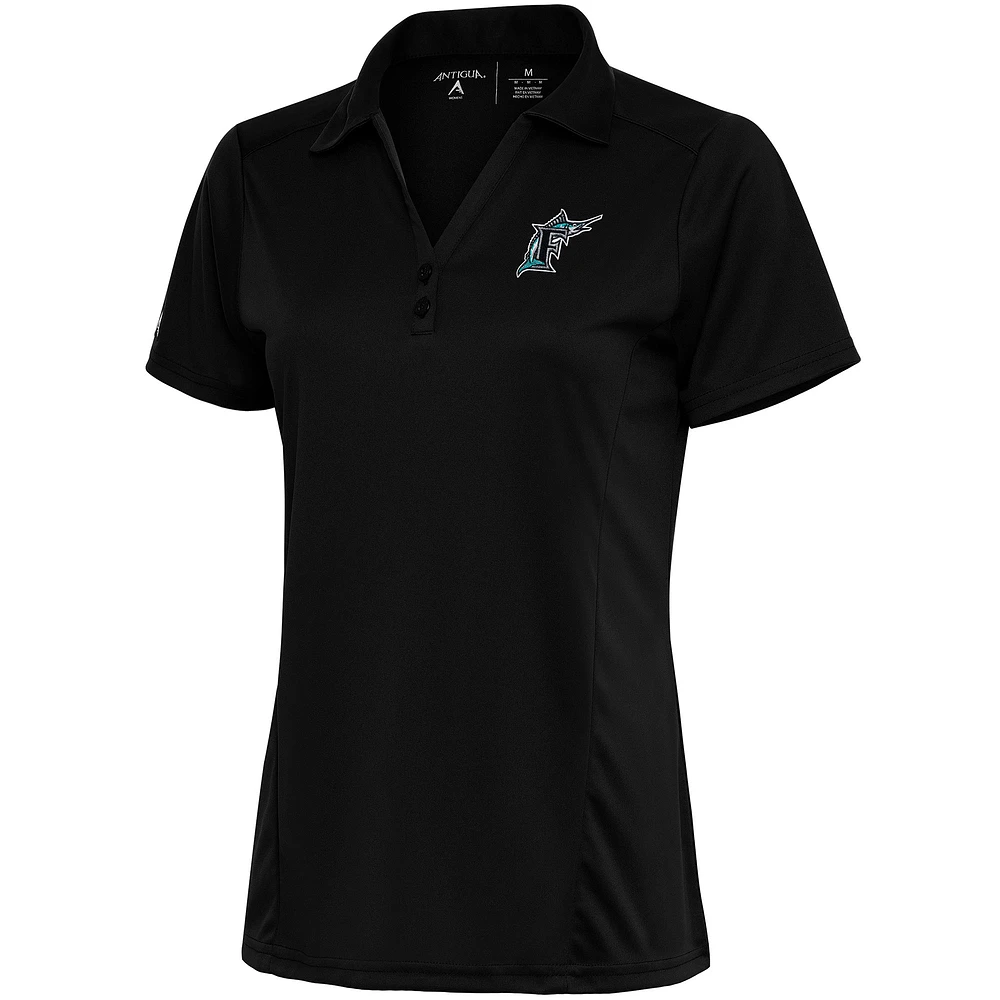 Women's Antigua Black Florida Marlins Cooperstown Tribute Polo