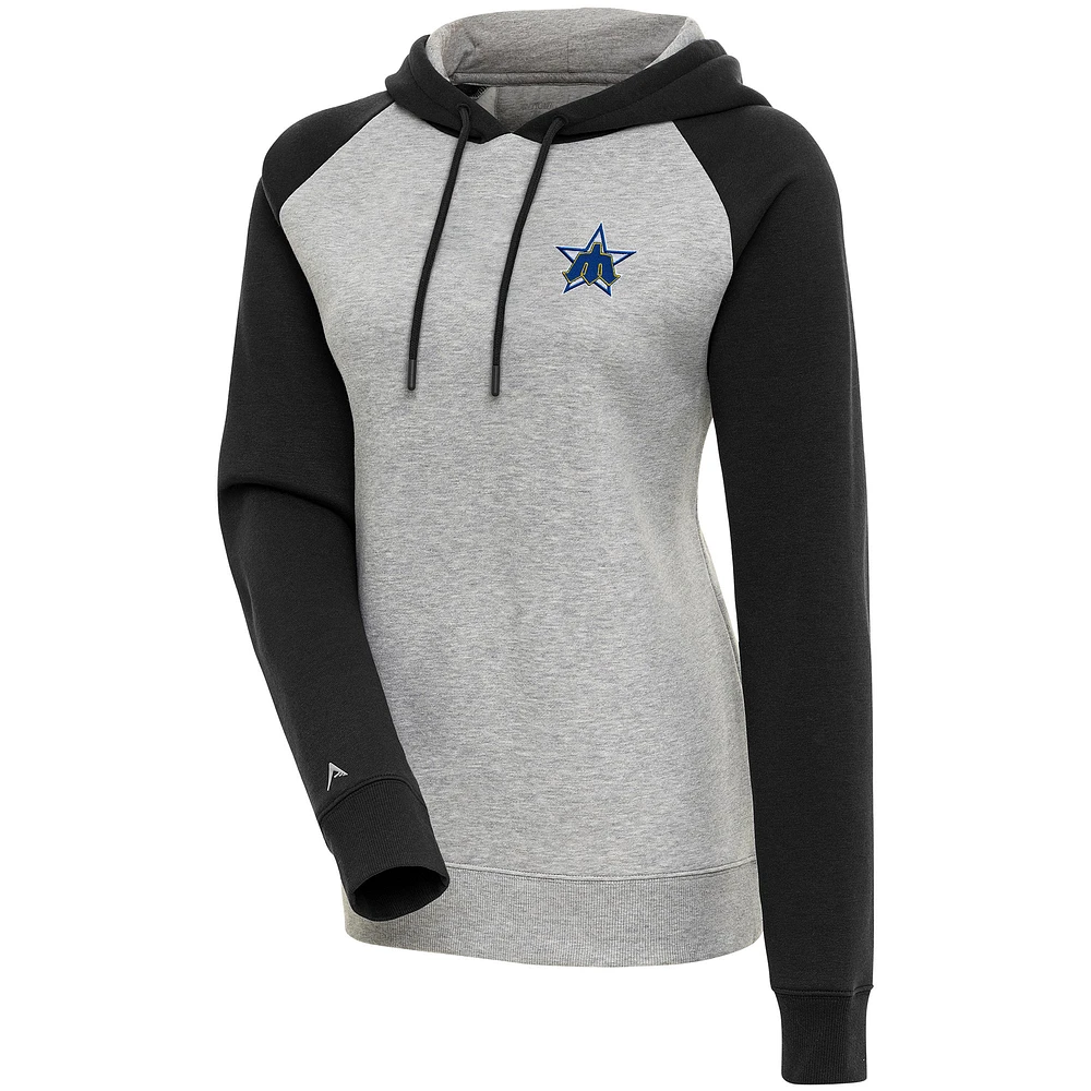 Women's Antigua Heather Gray Seattle Mariners Cooperstown Victory Raglan Hoodie
