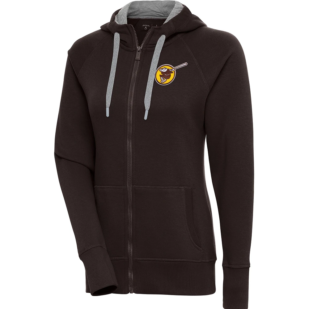 Women's Antigua Brown San Diego Padres Cooperstown Victory Full-Zip Hoodie