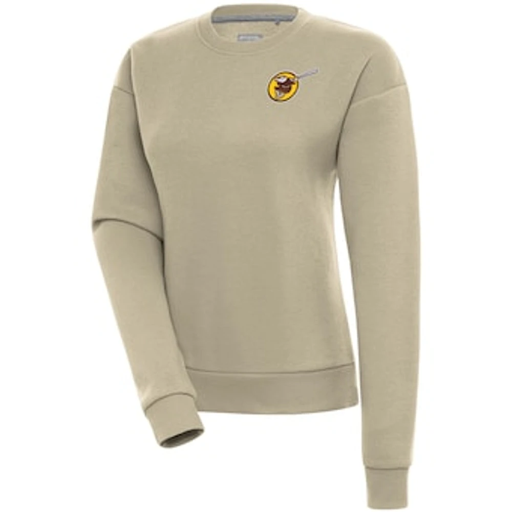 Women's Antigua Khaki San Diego Padres Cooperstown Victory Crewneck Pullover Sweatshirt