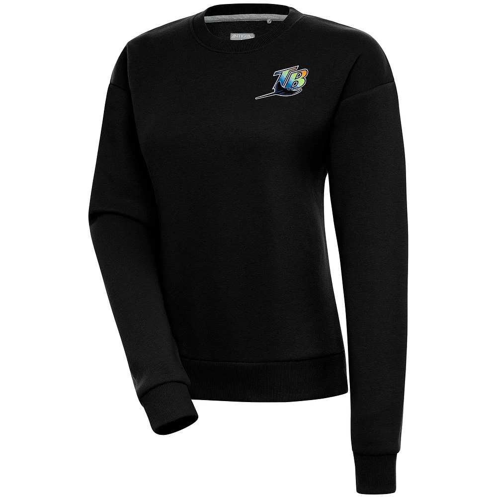 Women's Antigua Black Tampa Bay Rays Cooperstown Victory Crewneck Pullover Sweatshirt