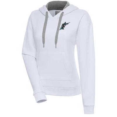 Women's Antigua White Florida Marlins Cooperstown Victory Pullover Hoodie