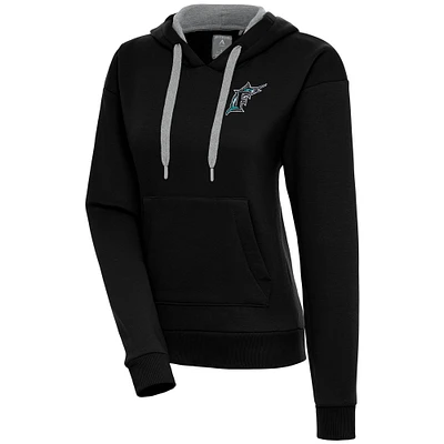 Women's Antigua Black Florida Marlins Cooperstown Victory Pullover Hoodie