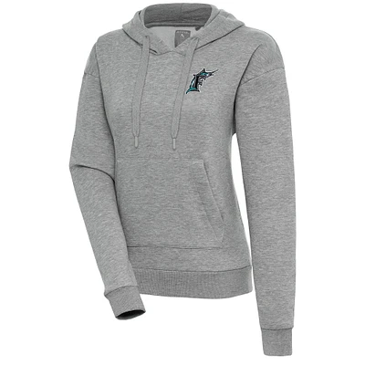 Women's Antigua Heather Gray Florida Marlins Cooperstown Victory Pullover Hoodie