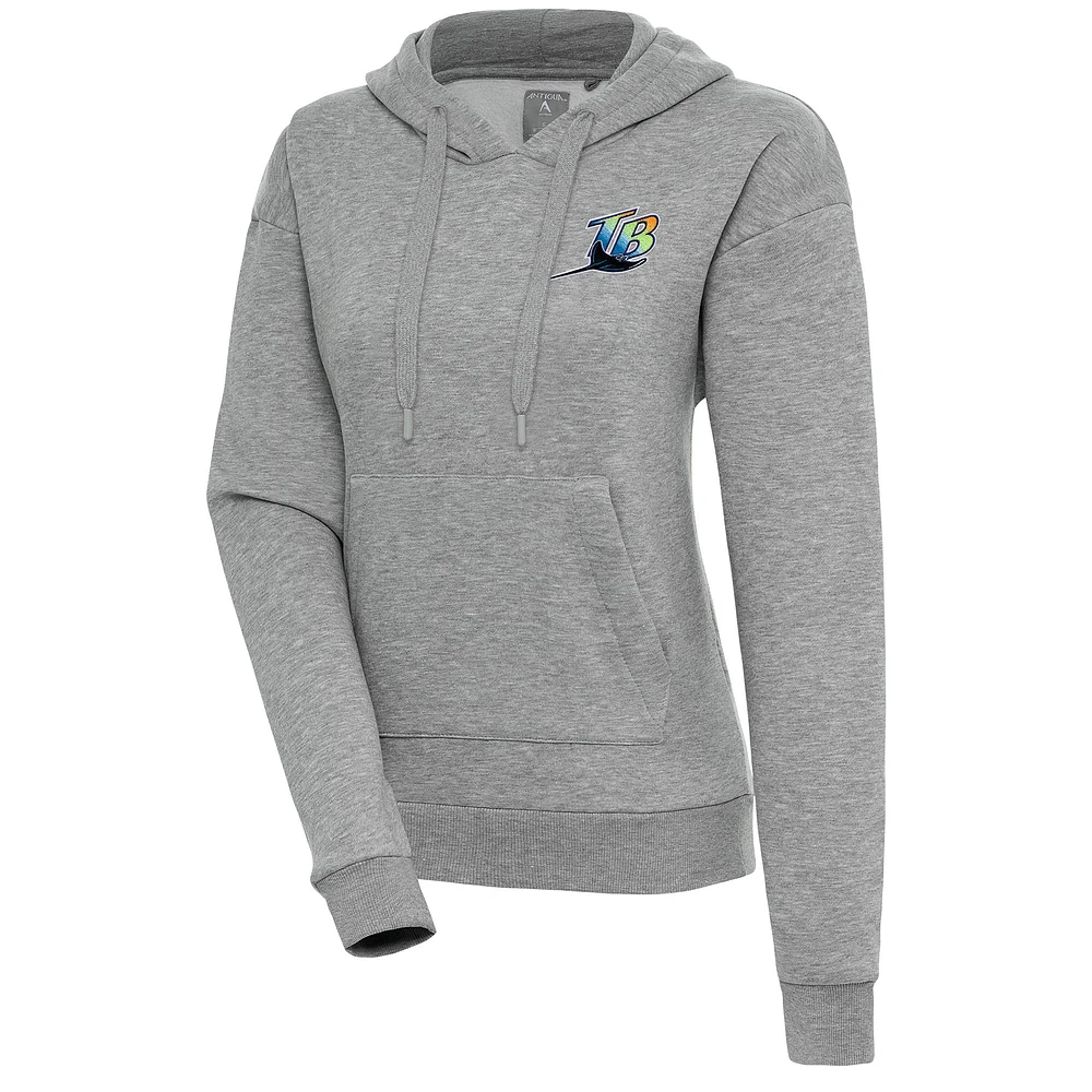 Women's Antigua Heather Gray Tampa Bay Rays Cooperstown Victory Pullover Hoodie