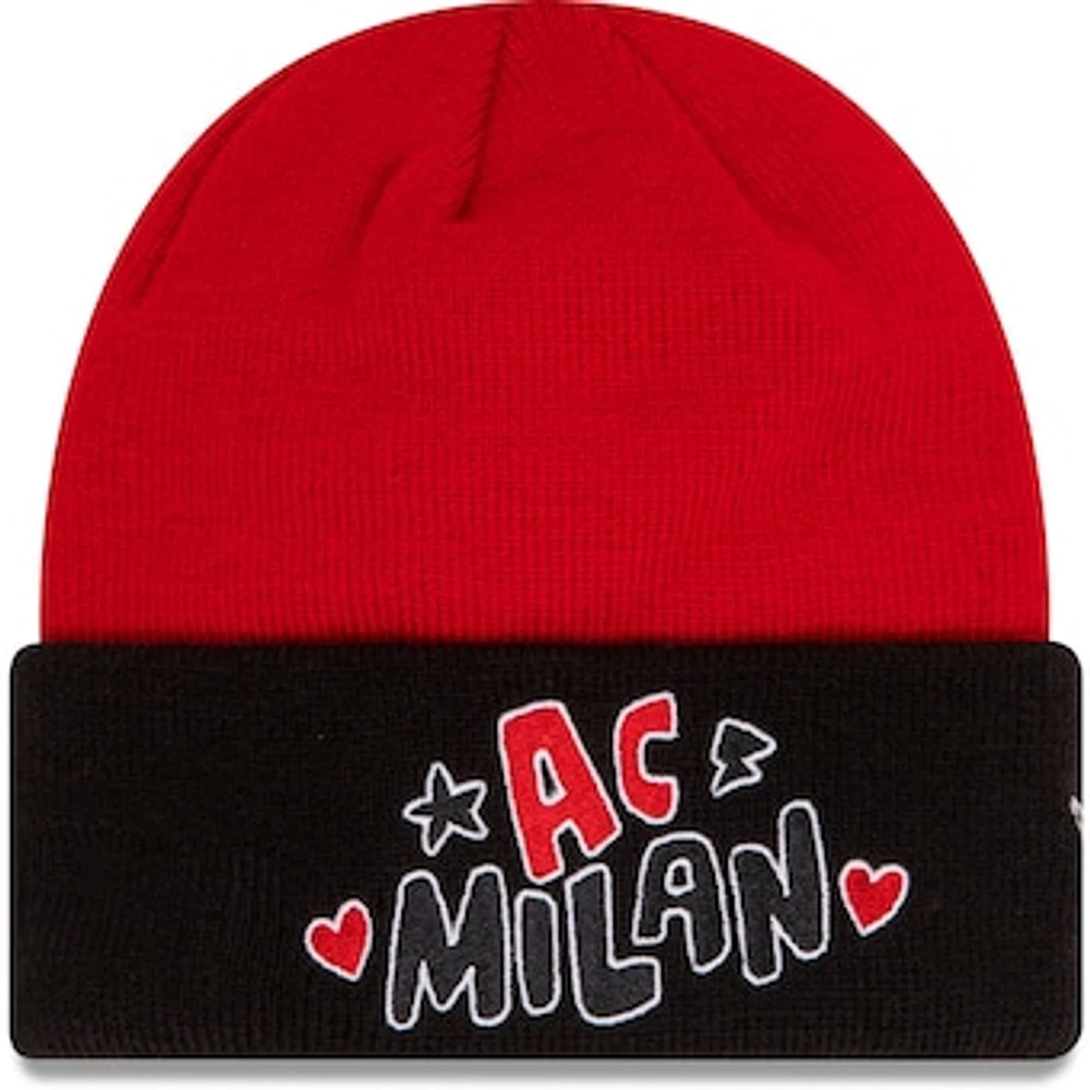 Youth New Era Red AC Milan Wordmark Cuffed Knit Hat