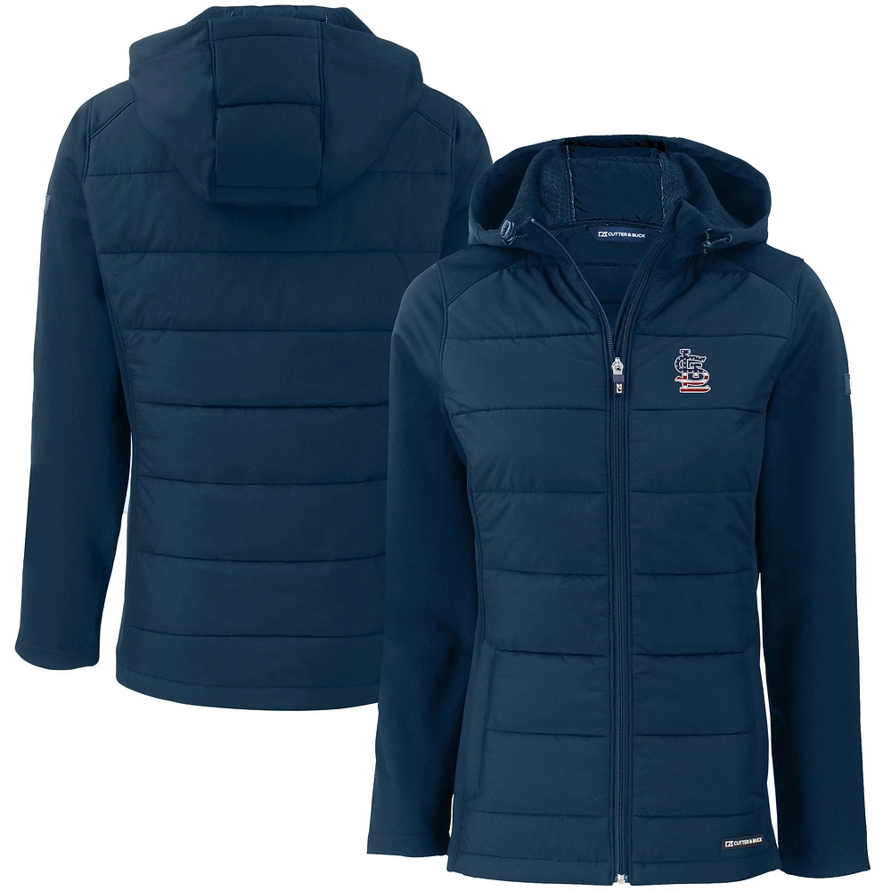 Women's Cutter & Buck Navy St. Louis Cardinals Evoke Hybrid Eco Softshell Recycled Full-Zip Hoodie Jacket