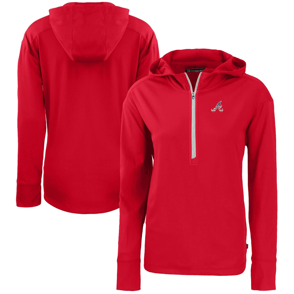 Women's Cutter & Buck Red Atlanta Braves Daybreak Eco Recycled Half-Zip Hoodie
