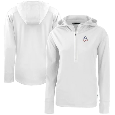 Women's Cutter & Buck White Baltimore Orioles Daybreak Eco Recycled Half-Zip Hoodie