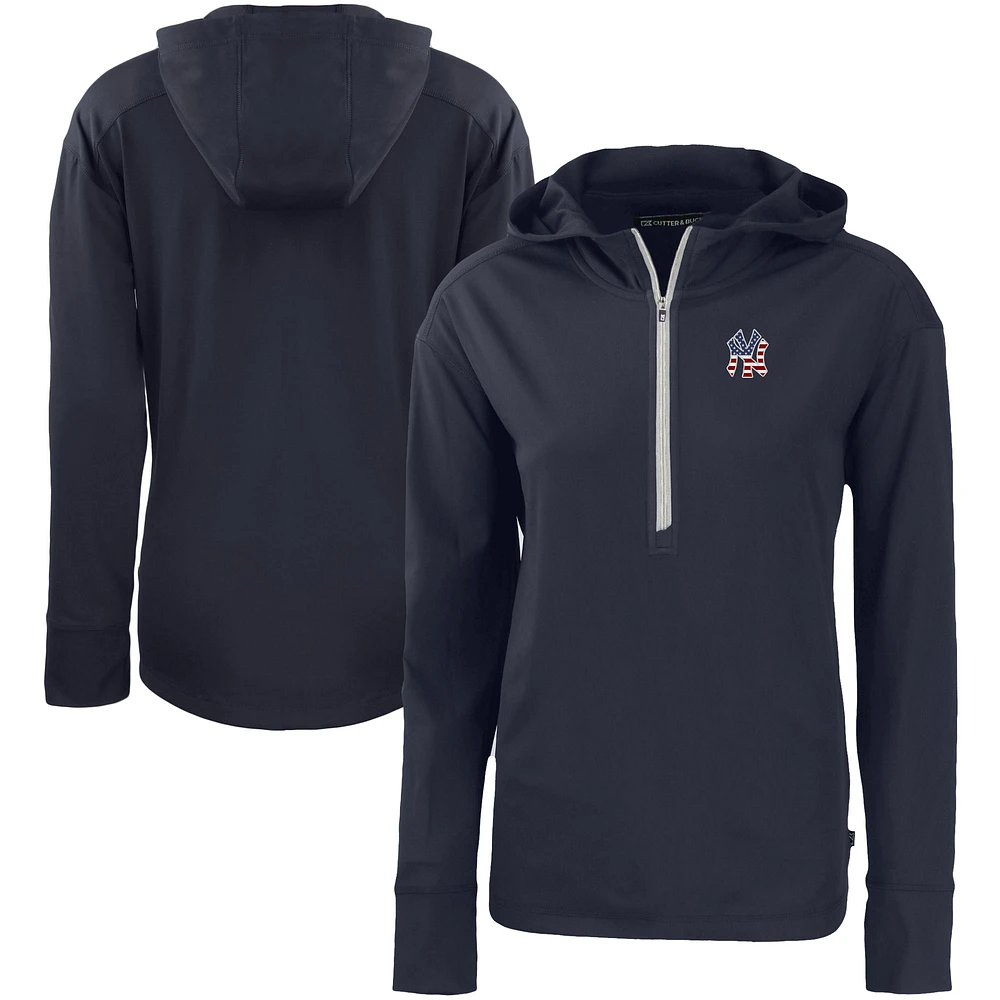 Women's Cutter & Buck Navy New York Yankees Daybreak Eco Recycled Half-Zip Hoodie