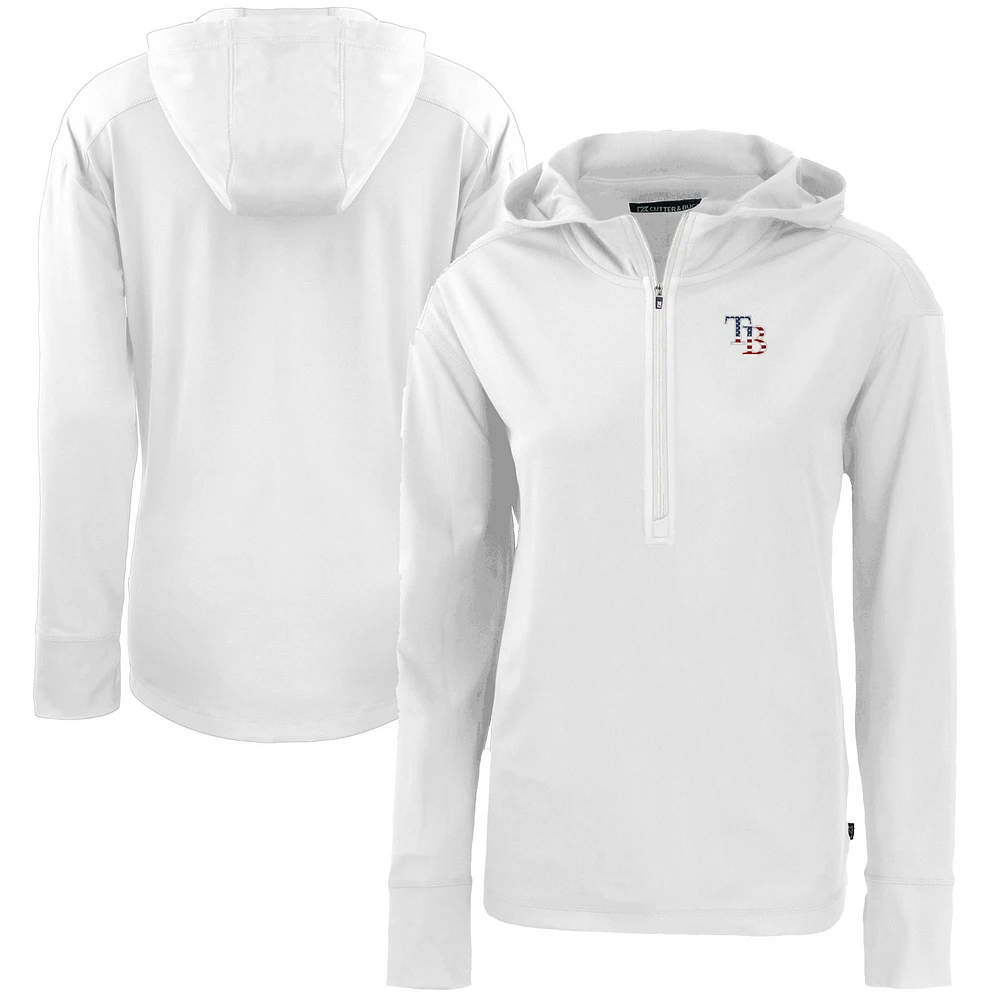 Women's Cutter & Buck White Tampa Bay Rays Daybreak Eco Recycled Half-Zip Hoodie