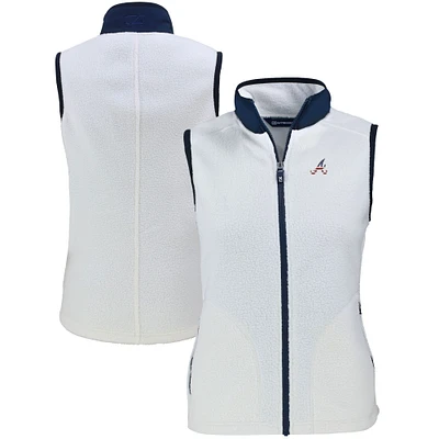 Women's Cutter & Buck Oatmeal Atlanta Braves Cascade Eco Sherpa Fleece Full-Zip Vest