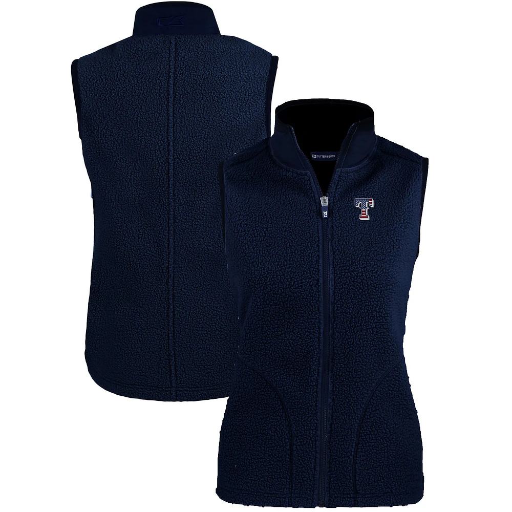 Women's Cutter & Buck Navy Texas Rangers Cascade Eco Sherpa Fleece Full-Zip Vest