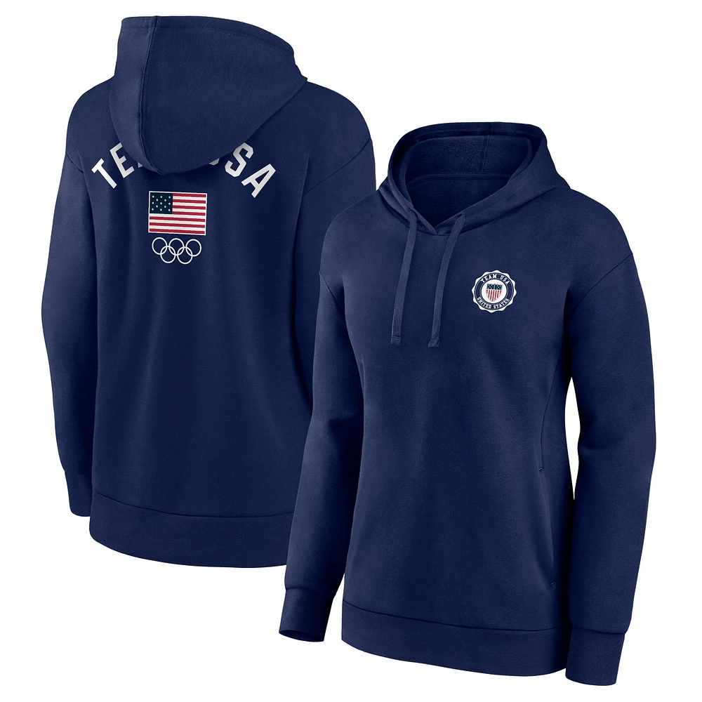 Women's Fanatics Navy Team USA Arched Insignia Pullover Hoodie