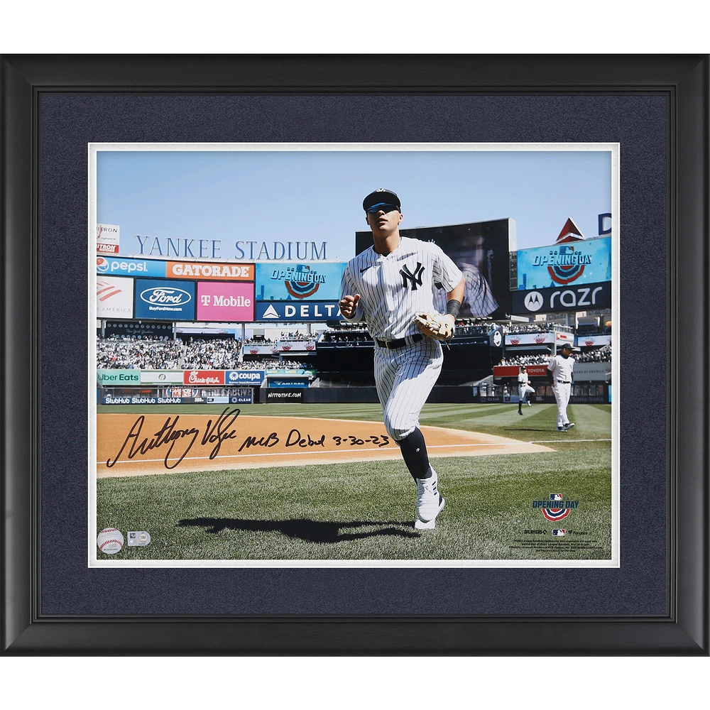 Anthony Volpe New York Yankees Autographed Framed 16" x 20" Photograph with "MLB Debut 3-30-23" Inscription
