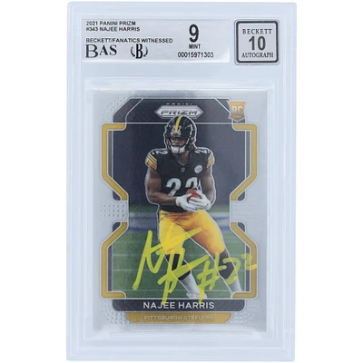 Najee Harris Pittsburgh Steelers Autographed 2021 Panini Prizm #343 Beckett Fanatics Witnessed Authenticated 9/10 Rookie Card
