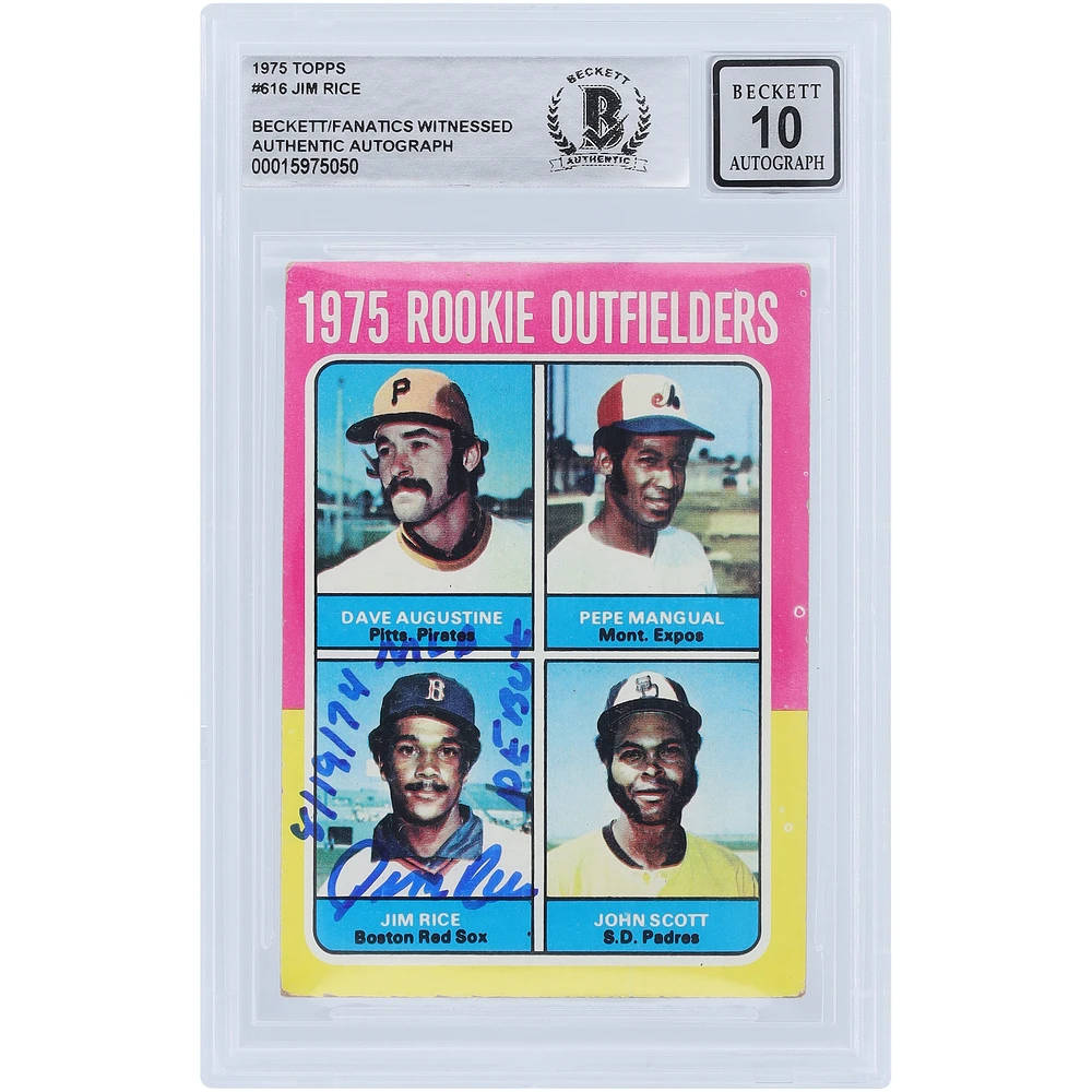 Jim Rice Boston Red Sox Autographed 1975 Topps Series 2 #616 Beckett Fanatics Witnessed Authenticated 10 Rookie Card with "MLB Debut 8/19/74" Inscription